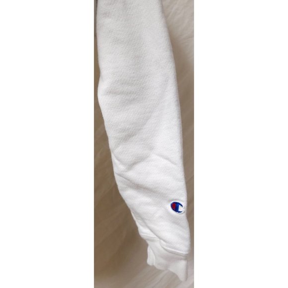 Champion Reverse Weave Medium White Crop Spellout Logo Heavyweight Sweatshirt - Picture 3 of 13